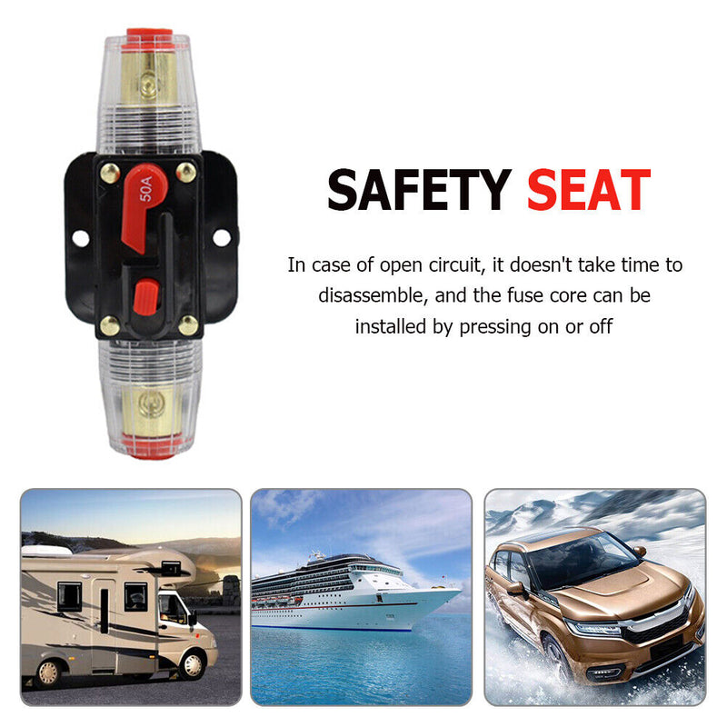 50A Circuit Breaker Automatic Reset 12-42V Car Marine Boat Fuse Holder