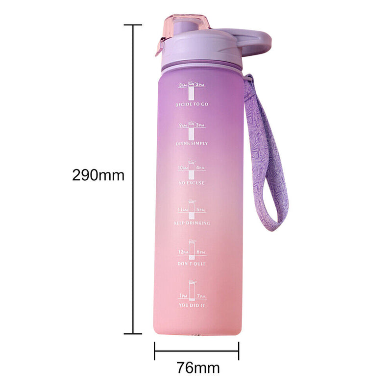 1000ml Sports Water Bottle with Time Marker Outdoor Fitness Cups (Purple) Newly