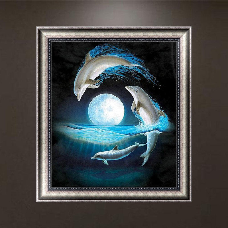 Dolphin Painting Embroidery DIY 5D Diamond Cross Stitch Home Craft Decor