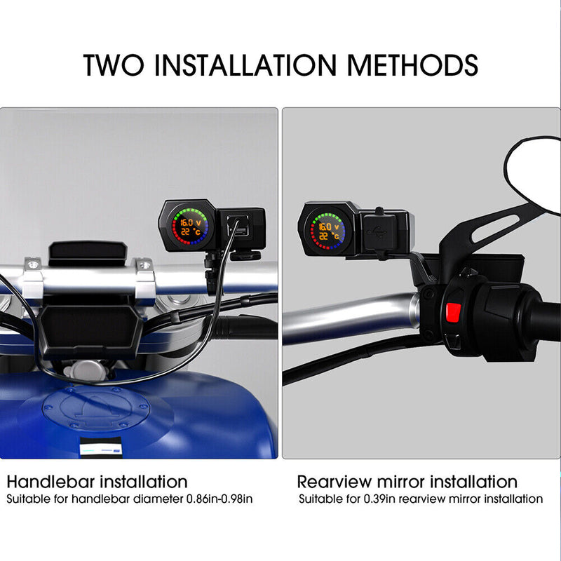 USB Motorcycle Charger Dual Ports Power Supply Adapter for Mobile Phone (A)