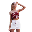 Sexy Women Girl Drawstring Tie Wove Dot Strapless Sleeveless Tube Top(S)