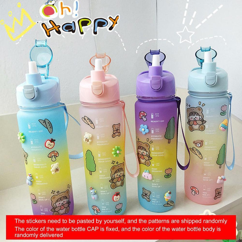 Outdoor Water Bottle with Straw BPA Free Gradient Drinking Cup (Green)