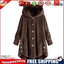 Women Winter Button Jackets Plush Hooded Coat Solid Outwear (Coffee 5XL)