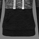 Stitching Women Long Sleeve Hit Color Autumn Leisure Hoodies (Black 2XL)