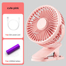 USB Mini Clip Fan Portable Travel Desk Cooling Ventilador (Pink 1200mAh)
