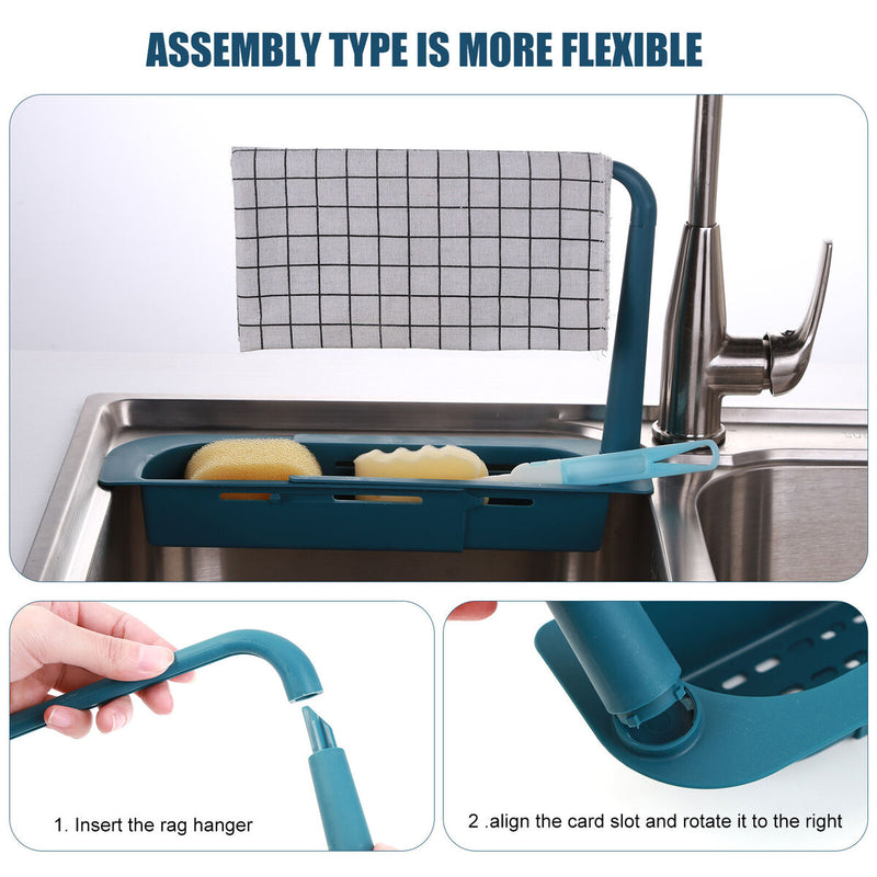Expandable Kitchen Sink Rack Retractable Household Sink Dish Pool (Blue) Newly
