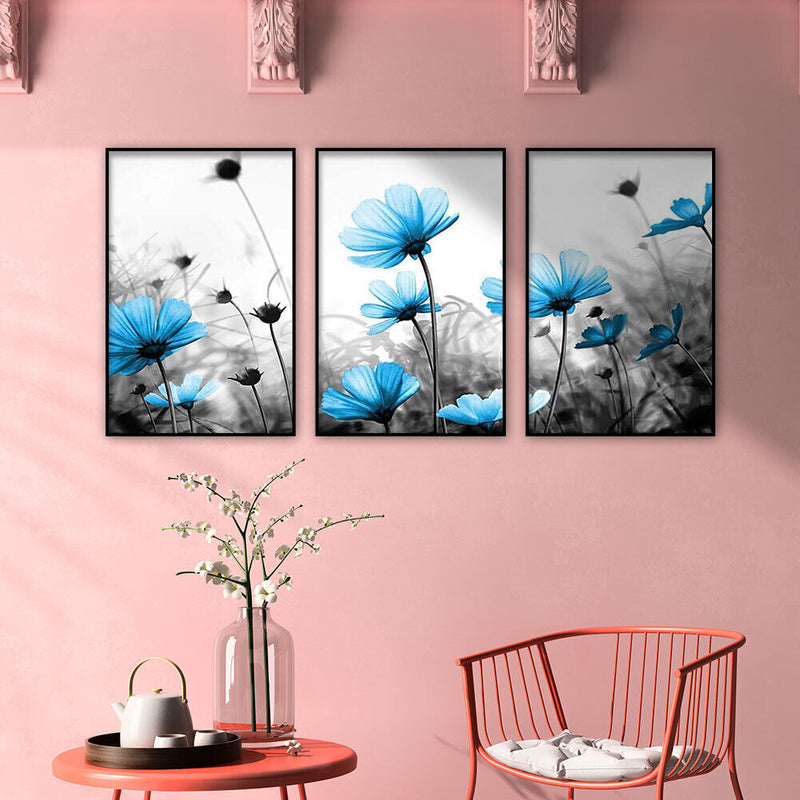 DIY Hand Painted Paint By Numbers Oil Canvas Pictures Blue Flower Kit Room