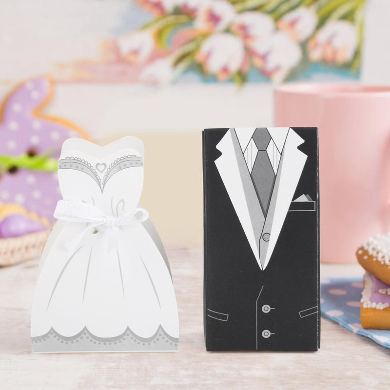 50pcs Wedding Favors Bride Groom Dress Candy Boxes DIY Event Party Decor Supply