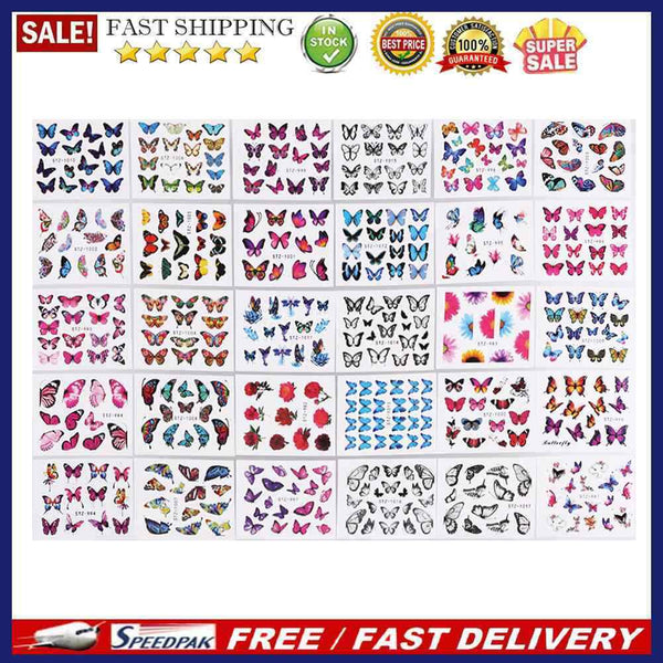 30pcs Colorful Nail Art Stickers Butterfly Adhesive Nail Decals DIY Decorat