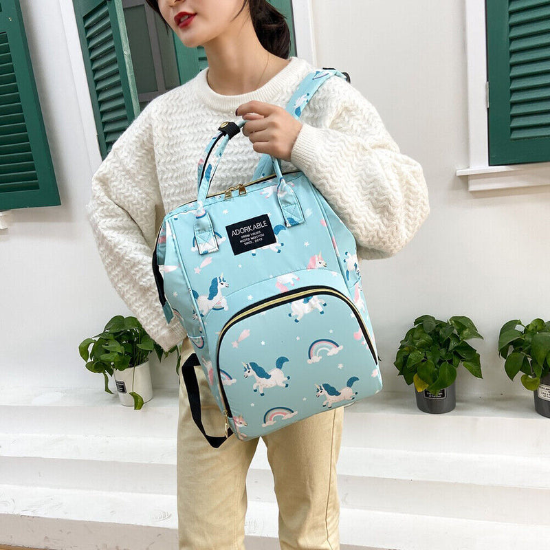 Fashion Women Printing Mummy Diaper Bag Nappy Large Handbag (Green Rainbow)