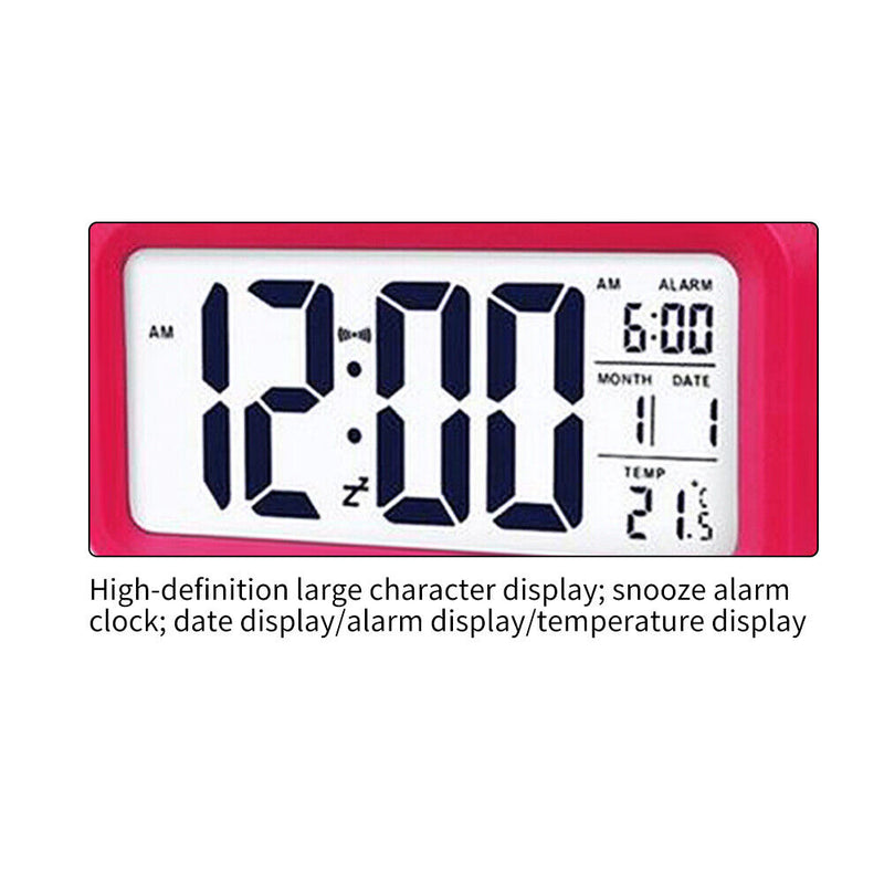 Temperature Alarm Clock LED Digital Backlight Calendar Snooze Clock (Red)