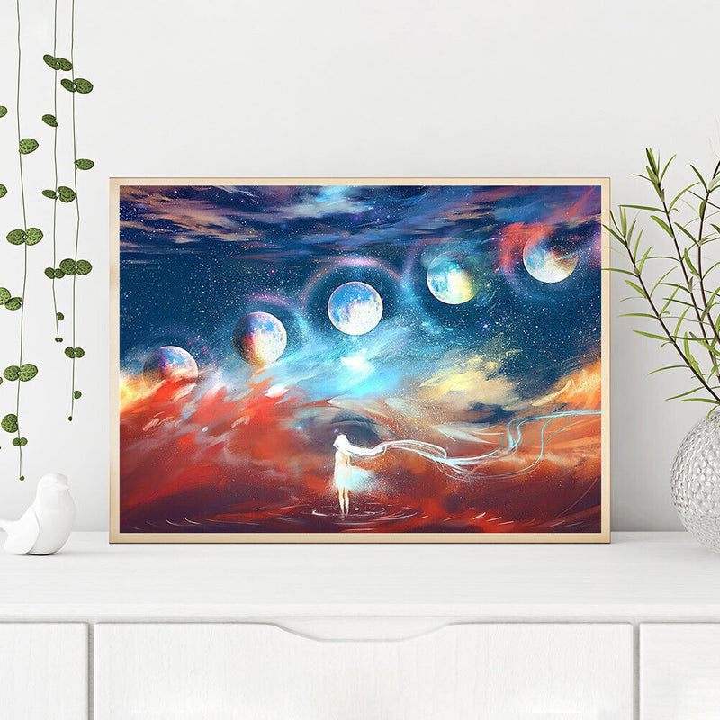 Planet Girl Oil Paint By Numbers DIY Handpainted on Canvas Wall Art Picture