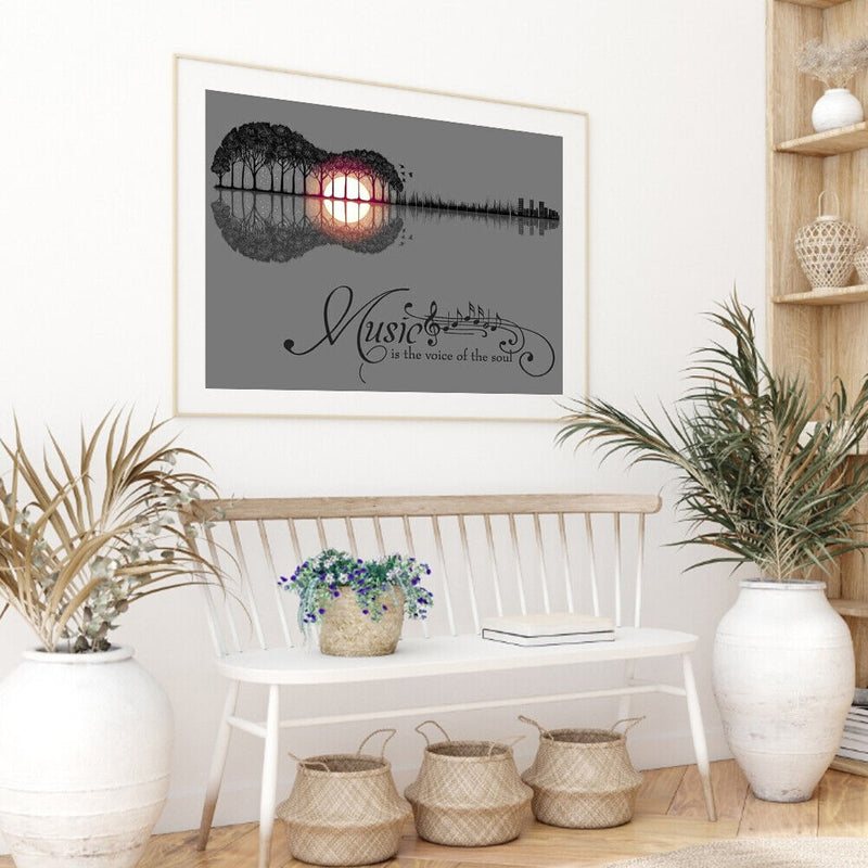 Sunset Guitar Tree Canvas Painted Oil Paint By Numbers Modern Bedroom Wall