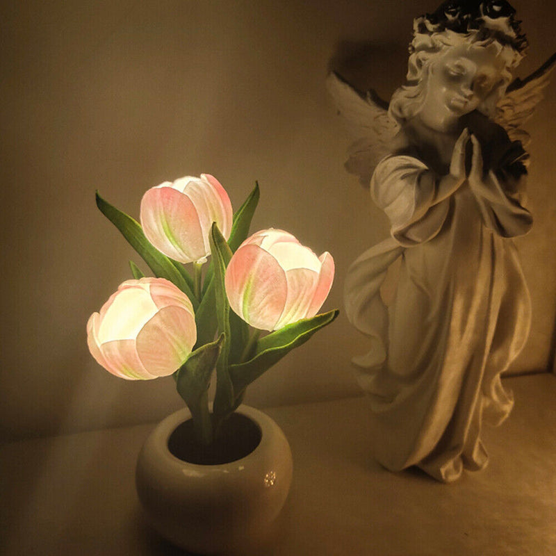 #A LED Flower Night Light Simulation Tulip Flowerpot Potted Plant Home Room Deco