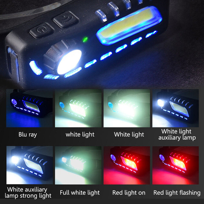 Induction Headlamp XPE + COB LED Sensor Headlight Camping Fishing Flashligh