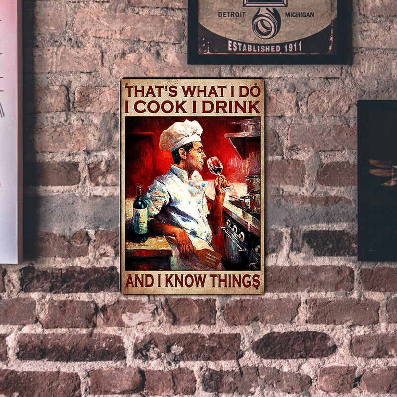 Retro Poster Tin Sign Painting Chef Drink Wine Wall Art for Cafe Bar Club Shop