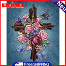 Hand Painted Artwork DIY Cross Flowers Painting By Numbers Kit Picture Craft