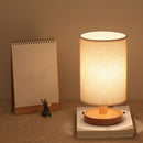 Bedside Table Lamp, Dimmable USB LED Light with Fabric Shade Wood Base (A) Newly