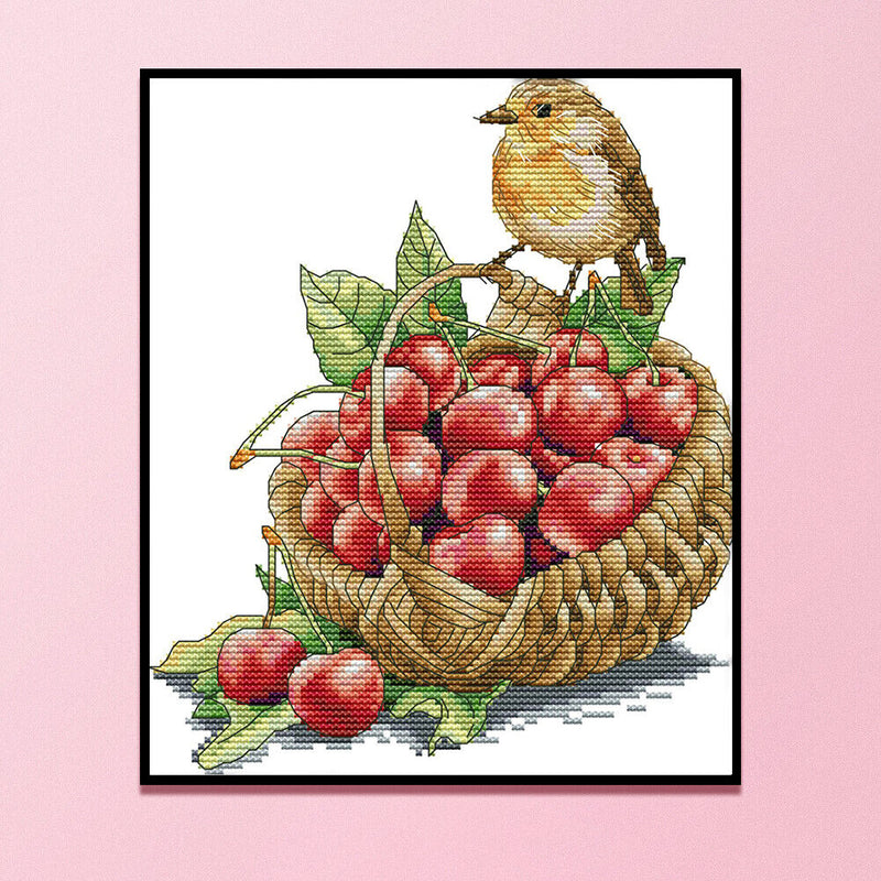 14CT Printed Partial Cross Stitch Handcraft Bird Cherry Artwork Wall Decor