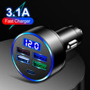 5-Port 15.5W USB Type-C Car Charger Voltmeter Charging Adapter for Mobile Phone