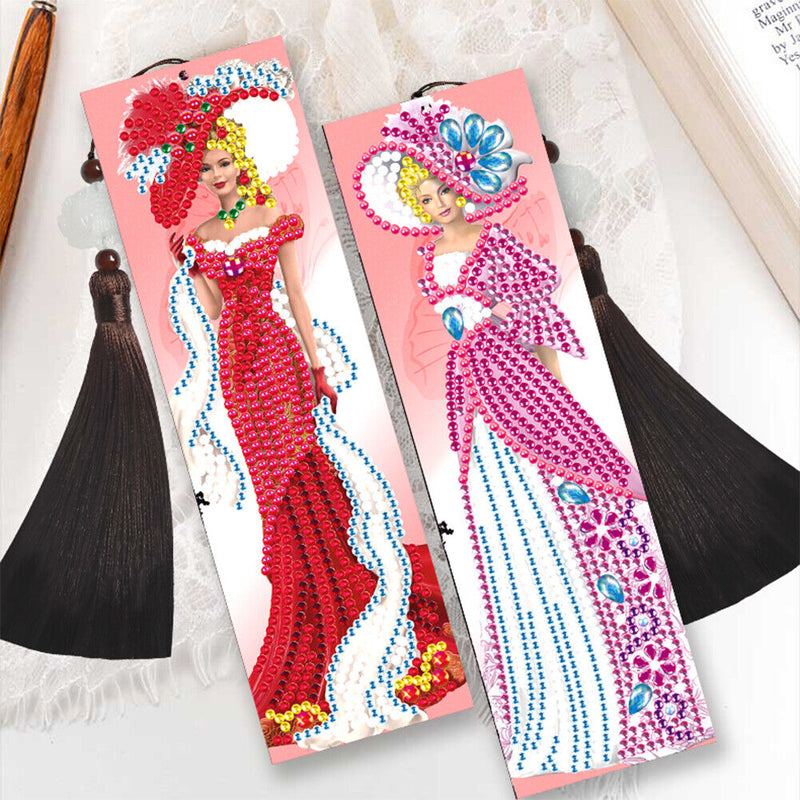 2pcs DIY Diamond Painting Leather Bookmark Lady Mosaic Special-shaped Drill Art