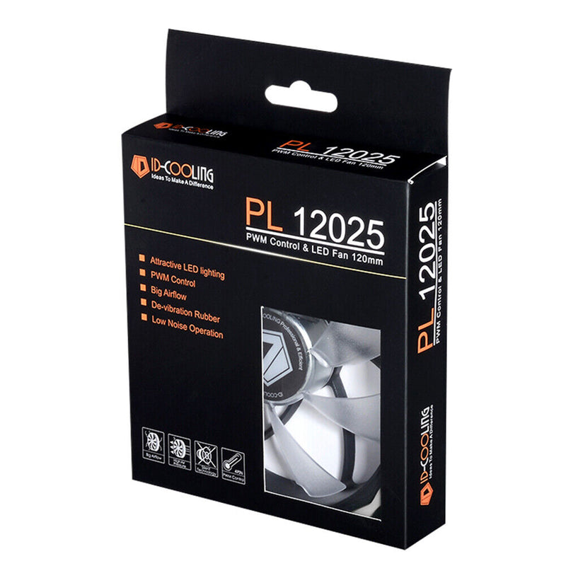 ID-COOLING PL-12025 LED 120mm Cooling Fan w/ De-Vibration Rubber CPU Cooler Fan
