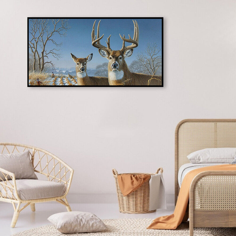 5D Full Round Drill Diamond Painting Kit Deer Snow House Decor for Adults