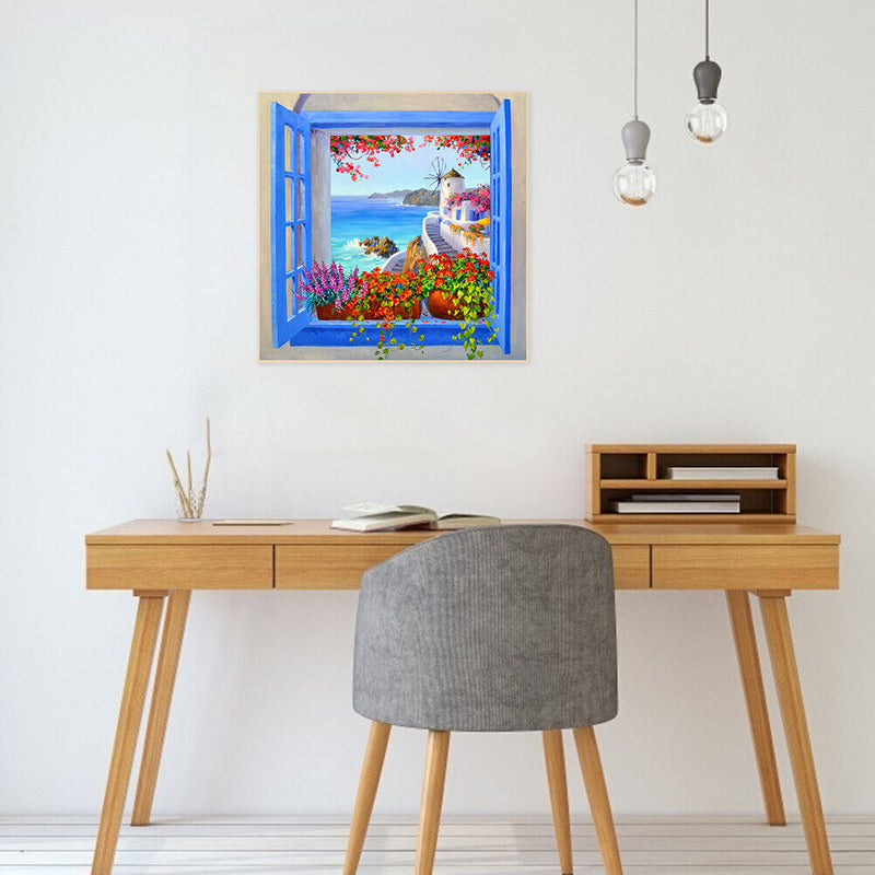 Frameless Oil Paint By Numbers Window Scenery DIY Canvas Picture Craft Kit Newly