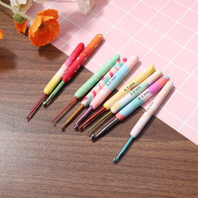 9pcs Colorful Ergonomic Crochet Hooks Soft Handles Sweater Needles (Bubble)
