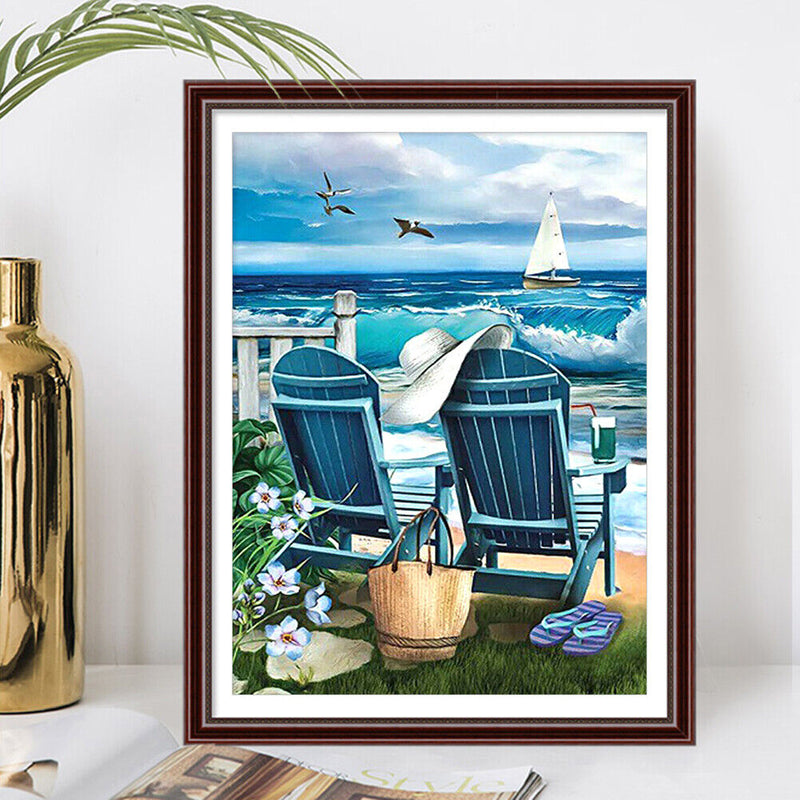 40x50cm Beach Lounge Chair Frameless Oil Paint By Numbers DIY Painting Craft Kit