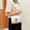 Summer Fashion Straw Shoulder Bag Rivet Chain Purse Tote PVC Women Crossbody Bag