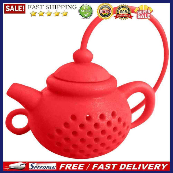 Teapot Shape Tea Bag Strainer Infuser Silicone Leaf Filter Diffuser (Red)