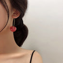 Korean Cherry Long Drop Earrings Women Sweet Fruit Dangle Earrings (Red) Newly