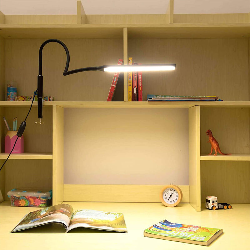 Desk Lamp with Clamp, Dimmable, Flexible Gooseneck Light for Study (Black) Newly