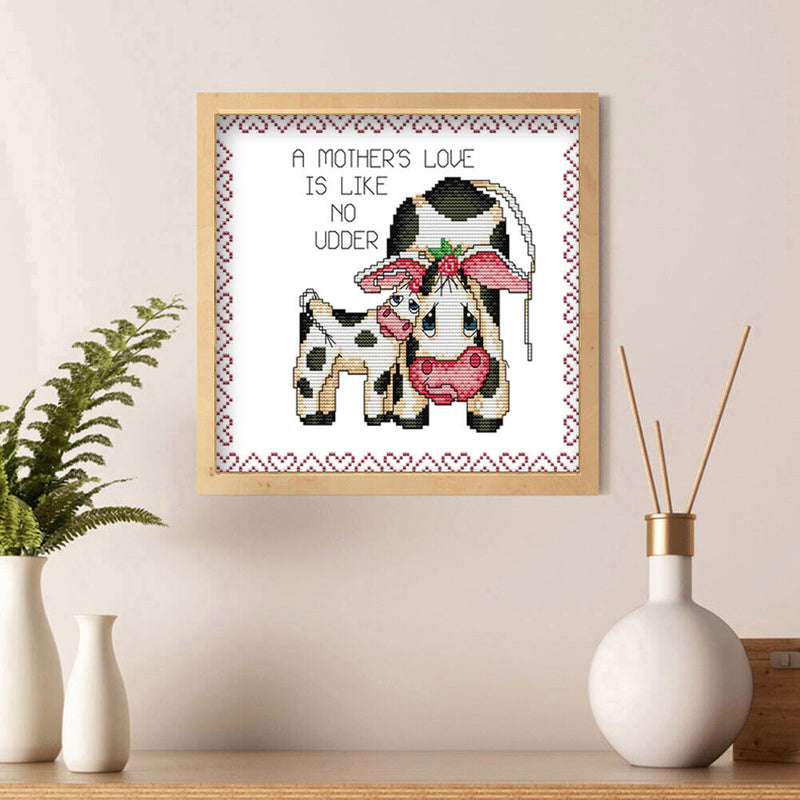 14CT Printed Partial Cross Stitch DIY Two Cows Hand Painting Bedroom Decoration