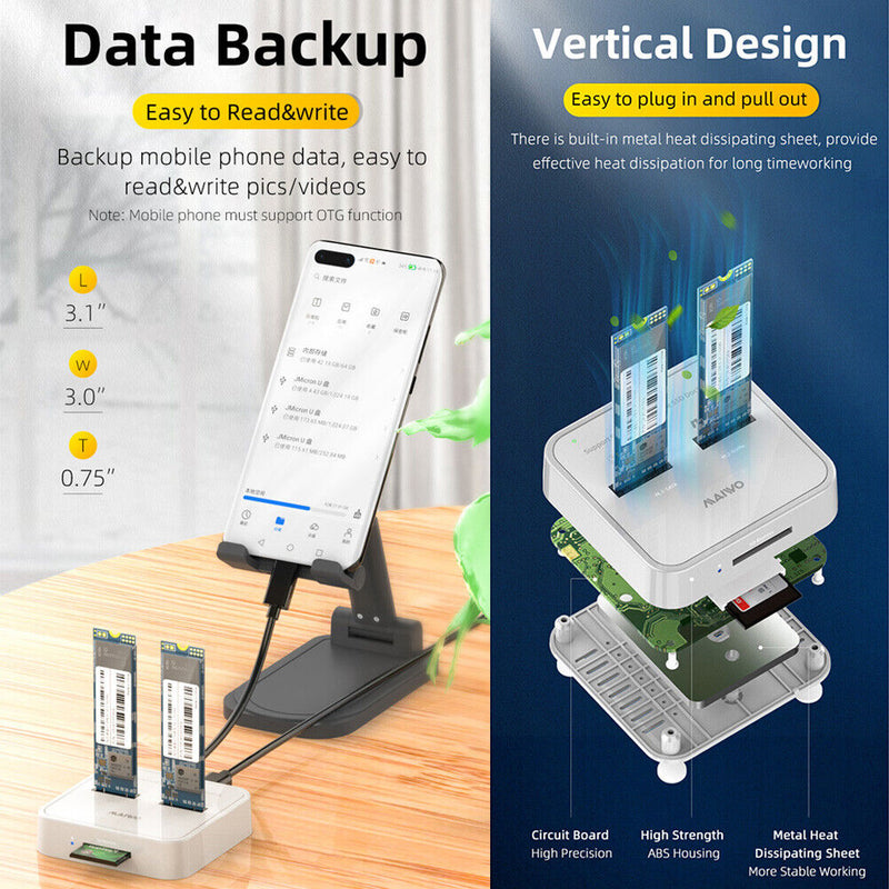 MAIWO K3016SD M.2 SSD Dock Dual Bay SATA/NVMe SD Card Reader Station (US)