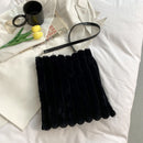 Women Fashion Plush Shoulder Bag Winter Large Capacity Handbags (B Black)