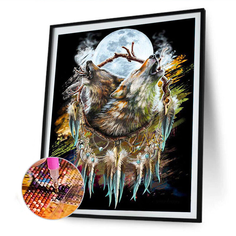 5D DIY Full Round Drill Diamond Paint Wolf Wind Chime Mosaic Rhinestone Drawing