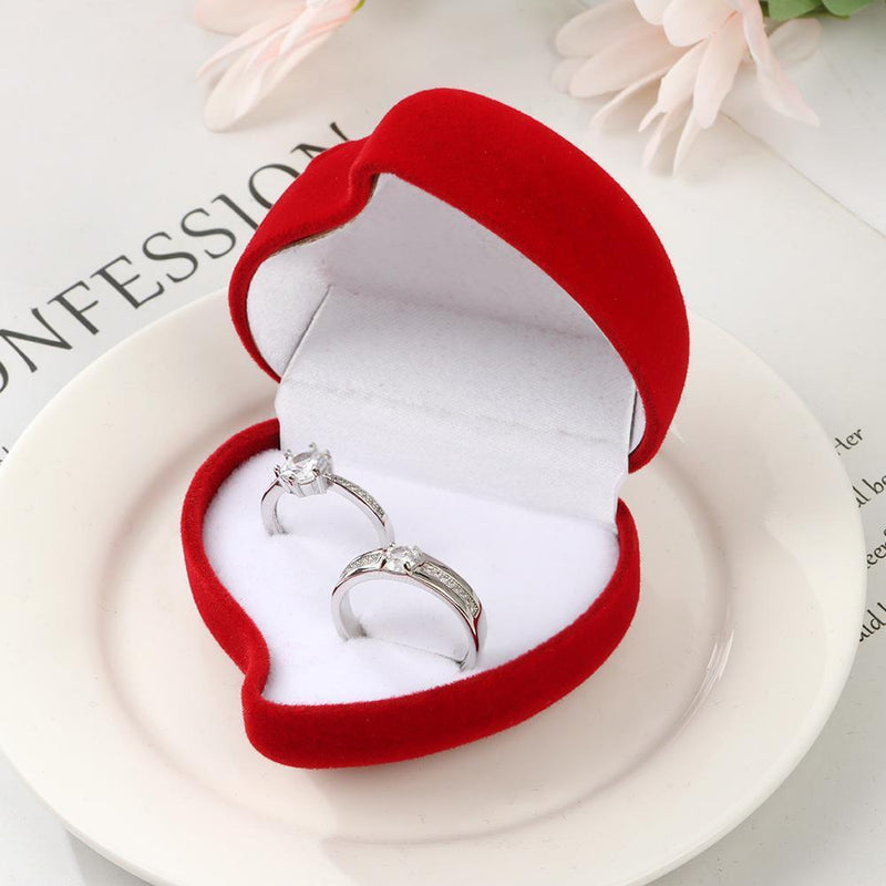 Durable Red Rose Ring Display Box Double Ring Storage Box Velvet Jewelry Box