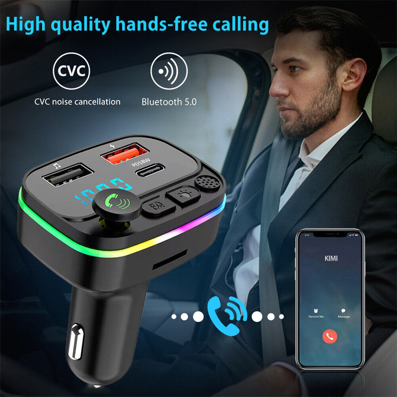 Car Bluetooth-compatible 5.0 FM Transmitter Mic Audio Receiver for 12V-24V