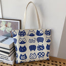 Women Cartoon Cat Print Shopping Bags Casual Large Capacity Canvas Shoulder Bag