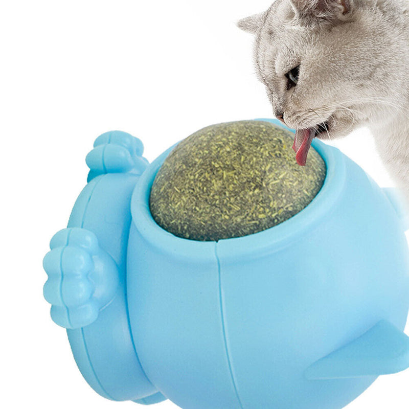Catnip Ball Cat Rotation Silvervine Cleaning Teeth Interactive Toys (Blue)