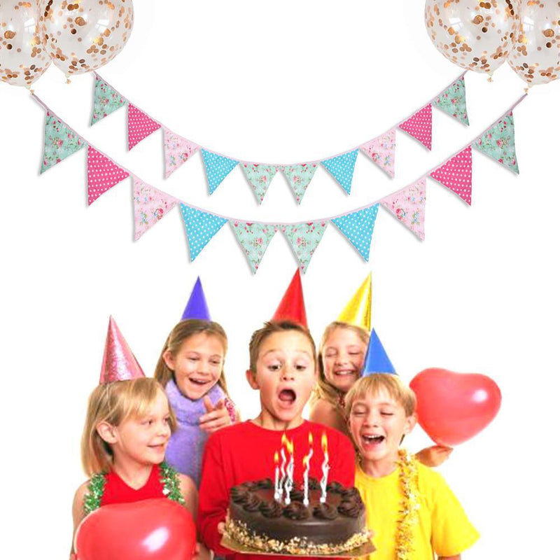 12 Flags 3.2m Pink Flower Cotton Party Wedding Pennant Bunting Banner Decor