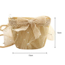 Summer Kids Girls Straw Shoulder Bag Lace Bow Beach Hat Coin Purse (Beige)