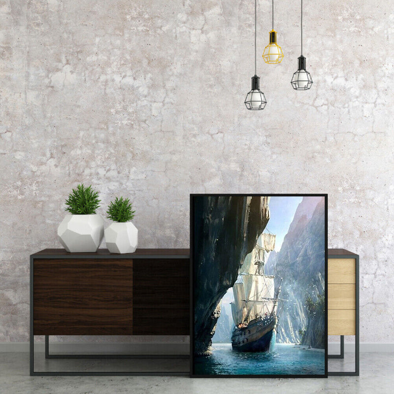 Hand Painted on Canvas DIY Boat Oil Paint By Numbers Drawing Kit Home Decoration