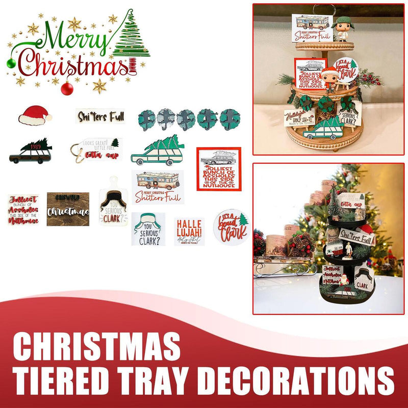 Christmas Sign Wood Table Decoration Farmhouse Tiered Tray Decor Ornament~
