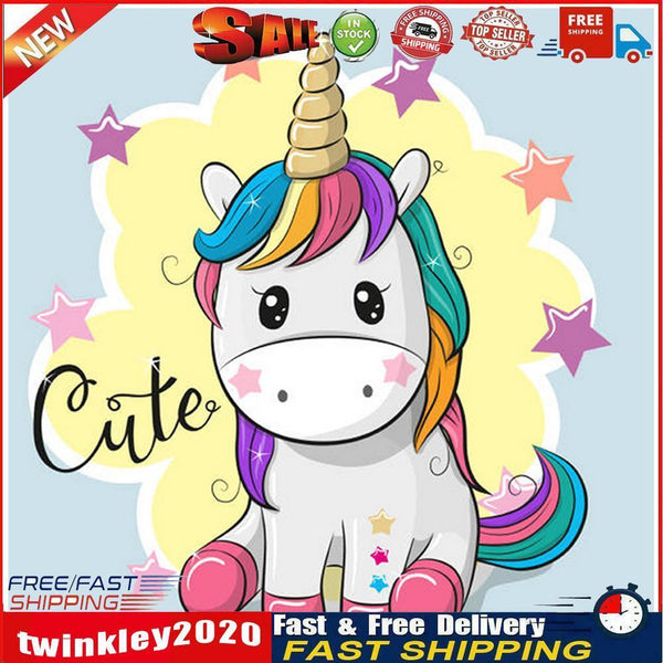 Full Drill DIY Round Diamond Painting Cartoon Color Horse Cross Stitch Kit Newly