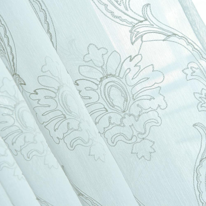 Embroidery Flower Screen Yarn Window Curtains Bedroom Voile Curtain(White)