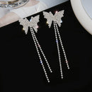 Retro Butterfly Rhinestone Dangle Earrings Women Tassel Long Ear Jewelry