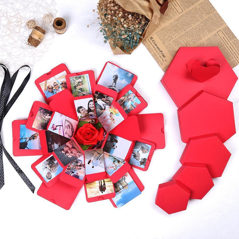 3pcs Explosion Box Hexagonal DIY Photo Album Scrapbooking Box Gift(Black)